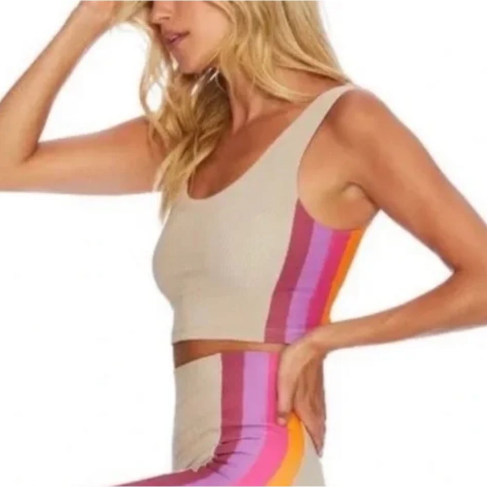 Beach Riot Sport Tan Colorful Side Striped Crop Top